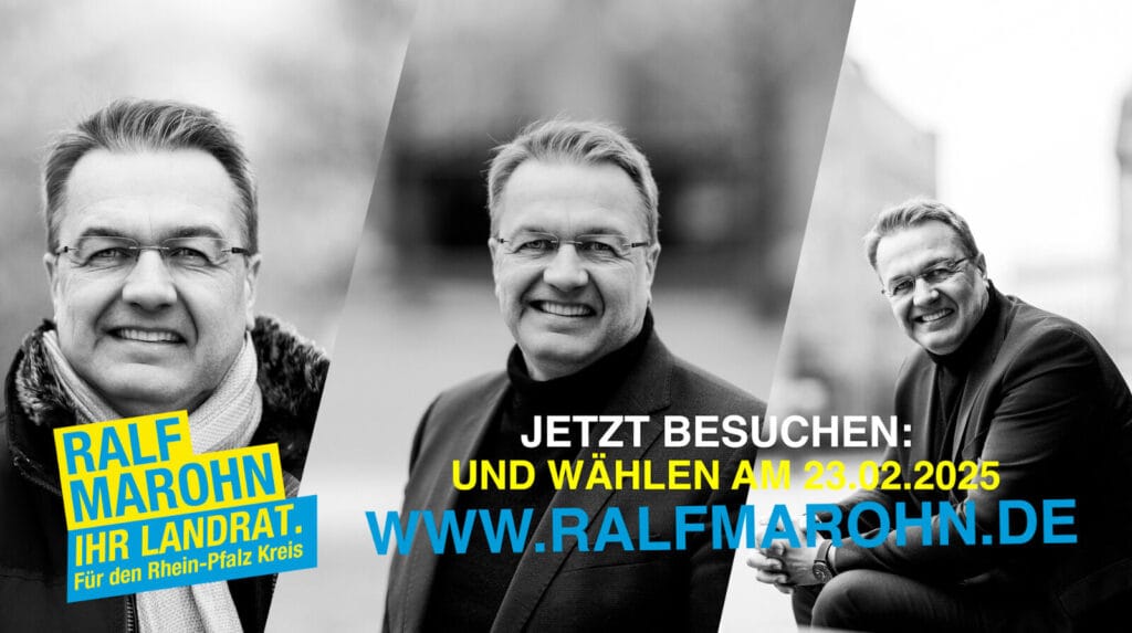Advertising for district administrator elections in the Rhein-Pfalz district in 2025.